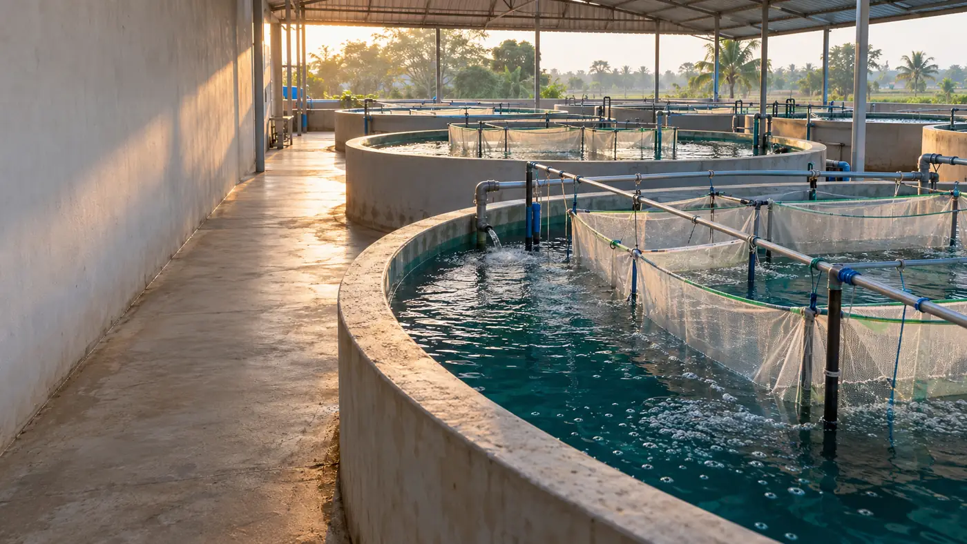 Aerated cement tanks in the hatchery